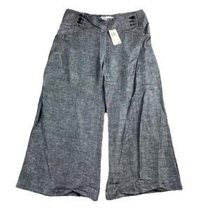 NEW Max Studio Linen Boho Pants Brown Wide Leg High Waisted Sailor Button Size 4